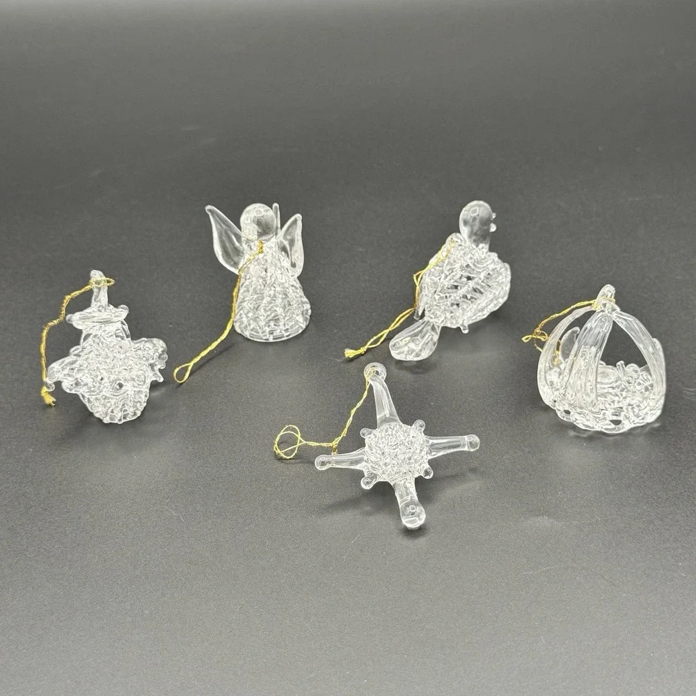 Vintage Spun Glass Christmas Ornaments Set of 5 Angel Bird‎ Star Holiday Decor